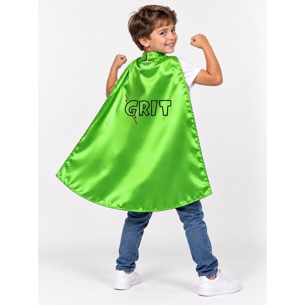 Team Supercrew Gen the Grit Kids Green Superhero Cape & G Patch Ages 3+ NWT